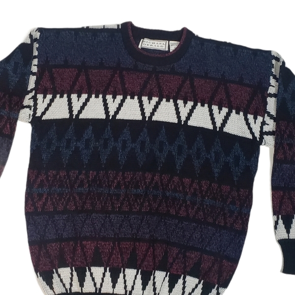 Vintage Michael Gerald Geometric Print Sweater Sz Large Knit Crewneck Grandpa - Picture 2 of 9